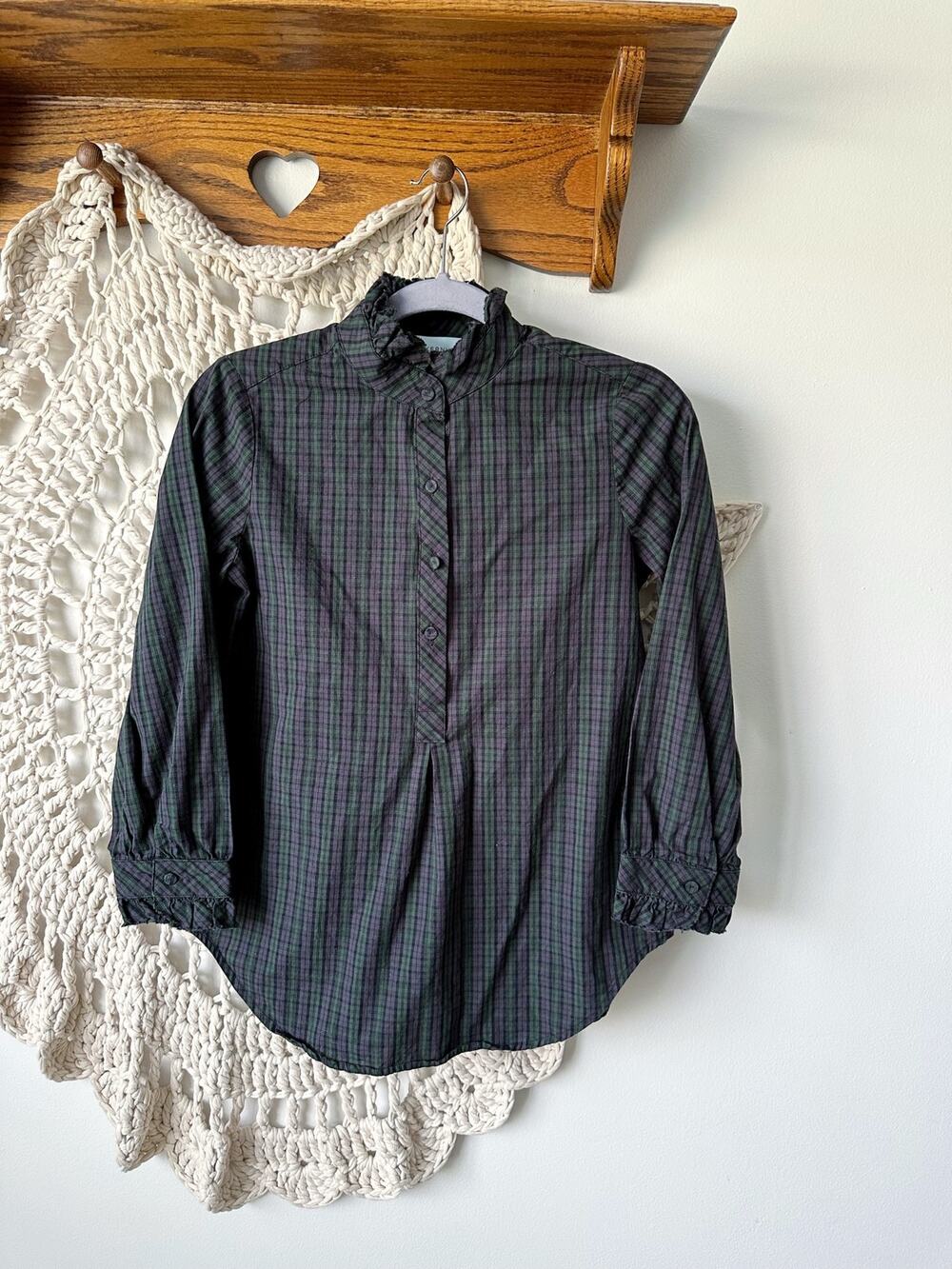Tuckernuck Green And Blue Plaid Henley Holiday Blouse Size XS